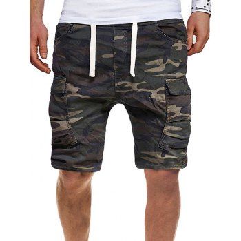 

Drawstring Camo Cargo Shorts with Pocket, Woodland camouflage
