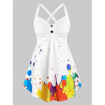 

Plus Size Splatter Paint Cross Back Tank Top, White