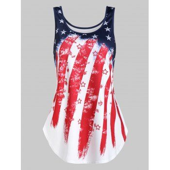 

American Flag Print Curved Hem Tank Top, Red