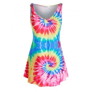 

Plus Size Spiral Tie Dye Print Tunic Tank Top, Multicolor