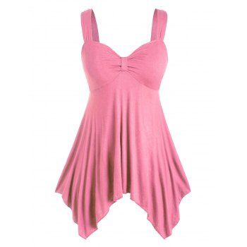 

Plus Size Front Knot Hanky Hem Tank Top, Pink
