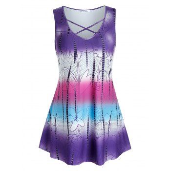 

Plus Size Ombre Dip Dye Criss Cross Tunic Tank Top, Multicolor
