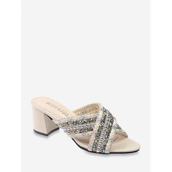 

Criss Cross Beads Chunky Heel Slides Sandals, Beige