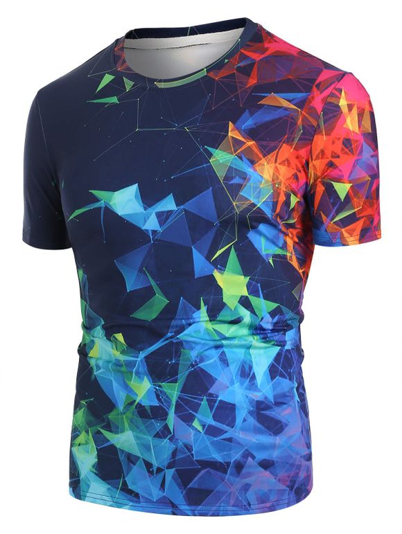 T-shirt 3D Géométrique Coloré Imprimé à Manches Courtes - Noir M