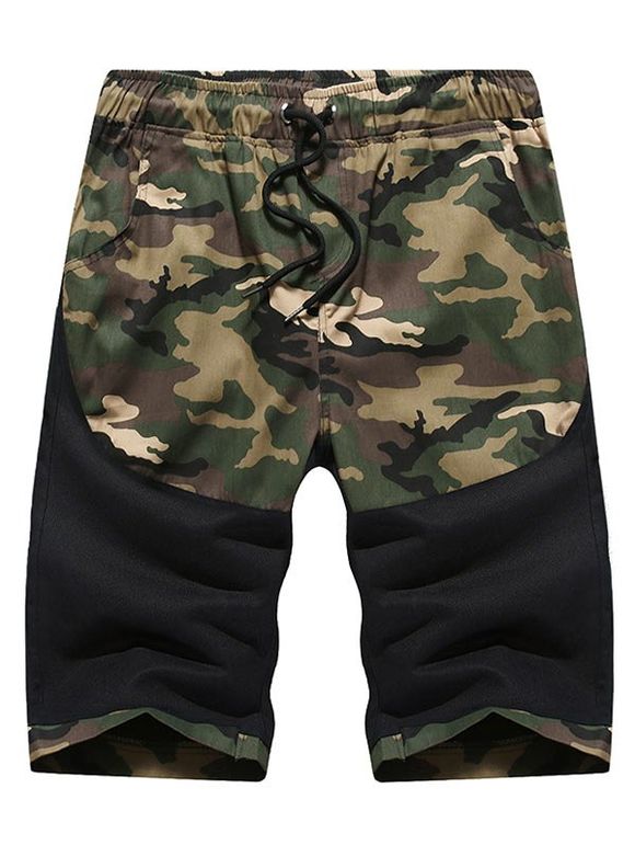 Camo Spliced Print Casual Shorts - BLACK M