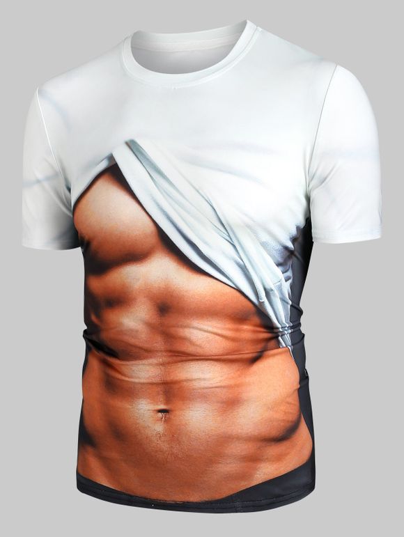 T-shirt Nu à Imprimé 3D Ventre à Col Rond - Blanc L