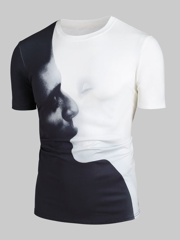 T-Shirt Couple 3D Yin Yang Imprimés - Blanc S