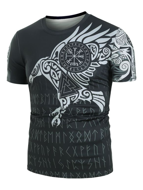 T-Shirt à Col Rond Motif d'Aigle Style Graphique - Noir L