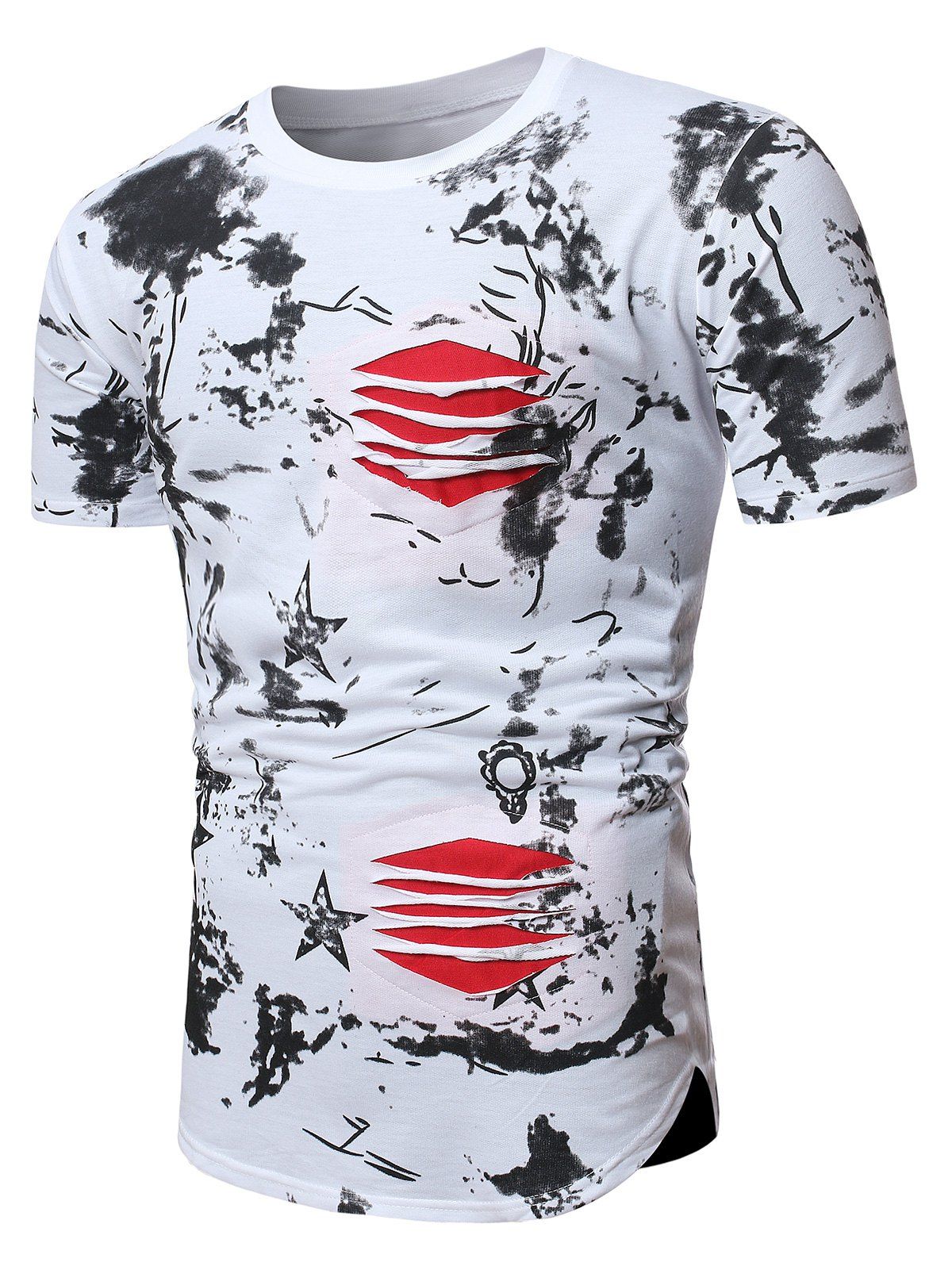 T-shirt Déchiré Teinté Etoile Imprimée - Blanc XS