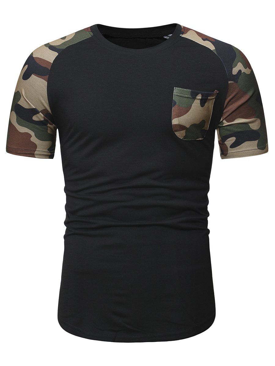 [24% OFF] 2020 Raglan Sleeves Camo Panel With One Pocket In BLACK ...
