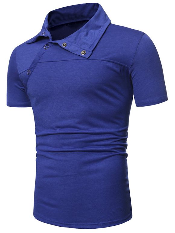 T-shirt Décontracté Manches Courtes à Demi-Bouton - Bleu Cobalt L
