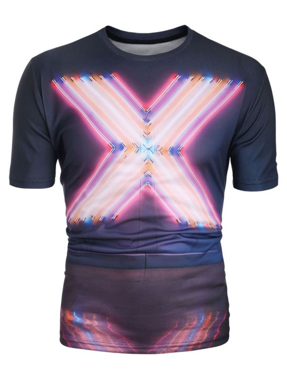 T-shirt Coloré Imprimé à Manches Courtes - Bleu profond XL