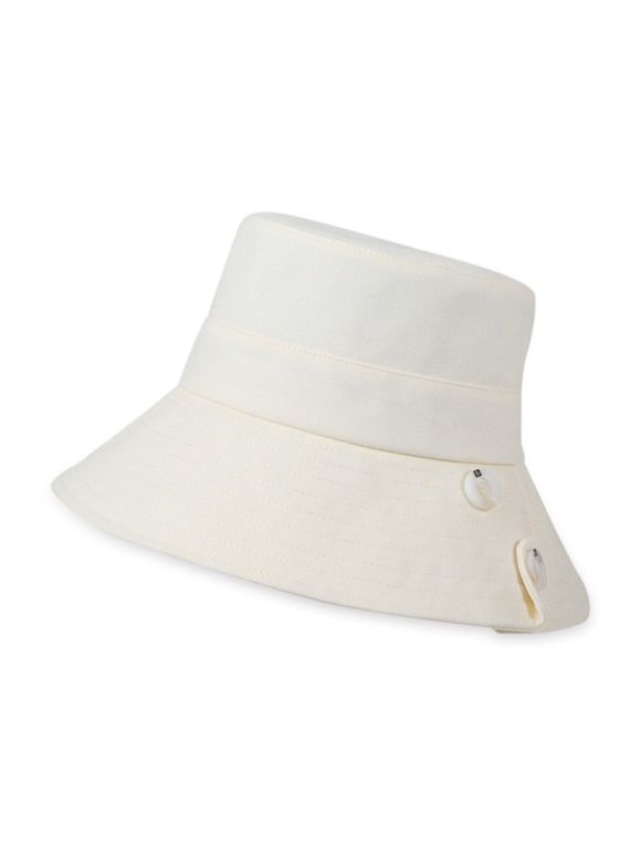 Button Solid Outdoor Sun Bucket Hat - WHITE 