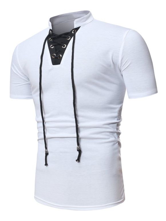 T-shirt Contrasté à Manches Courtes à Lacets - Blanc XS