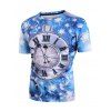 T-shirt Flocon de Neige et Horloge Imprimés à Manches Courtes - Ciel Bleu Foncé M