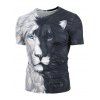 T-shirt 3D Lion Imprimé Bicolore à Manches Courtes - Noir S