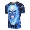 T-shirt de Base 3D Crâne et Foudre Imprimés - Bleu Myrtille XL