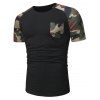 T-shirt Panneau Camouflage à Manches Raglan avec Une Poche - Noir 2XL