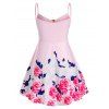 Plus Size Flower Print Ring Ruched Cami Tank Top - PINK 1X