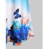Haut Ombré à Bretelle Papillon et Fleur Imprimés Grande Taille - Bleu Océan L