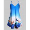 Haut Ombré à Bretelle Papillon et Fleur Imprimés Grande Taille - Bleu Océan 5X