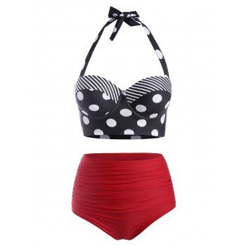 

Plus Size Halter High Waist Polka Dot Bikini, Black