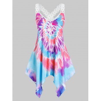 

Plus Size Tie Dye Crochet Crisscross Asymmetrical Tank Top, Multicolor