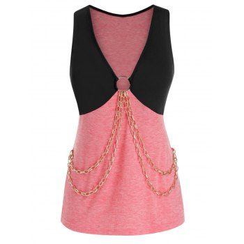 

Plus Size Two Tone Plunge Chains Tank Top, Pink rose