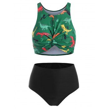 Twist Cutout Dinosaur Print Tankini Swimsuit