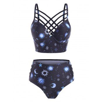 

Sun Star Moon Lattice Underwire Tankini Swimsuit, Deep sky blue