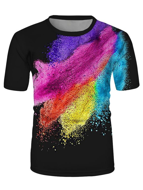 T-shirt Long Peinture Colorée Imprimée à Col Rond - multicolor XL