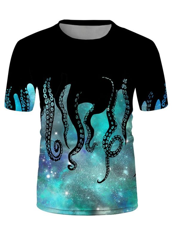 T-shirt Décontracté Pieuvre Galaxie Imprimés à Col Rond - multicolor L