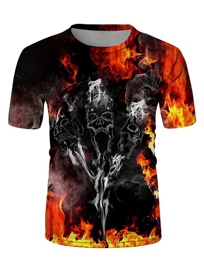 [25% OFF] 2020 Fire Skulls Print Crew Neck Casual T Shirt In Multicolor ...