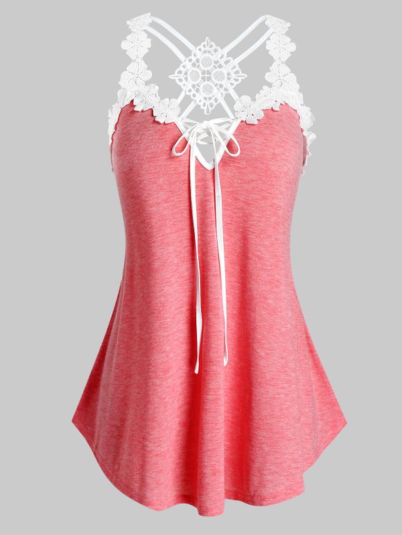 Débardeur à Bretelle Fleuri en Dentelle de Grande Taille - Rose L