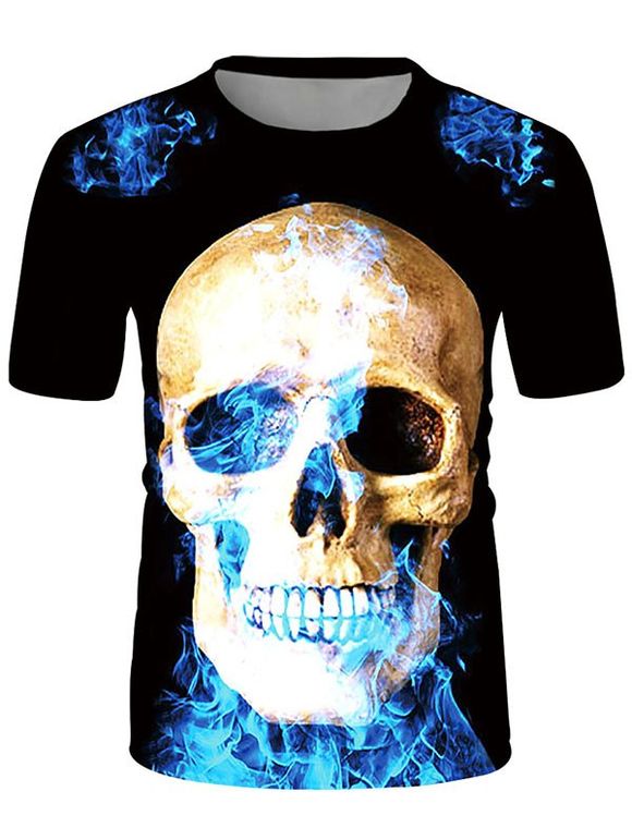 T-shirt Décontracté Graphique Crâne en Feu à Col Rond - multicolor 2XL