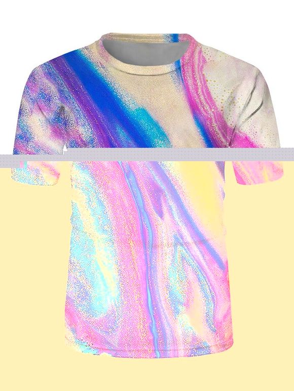 T-shirt Décontracté Mouvant Colorés Imprimés à Col Rond - multicolor 3XL