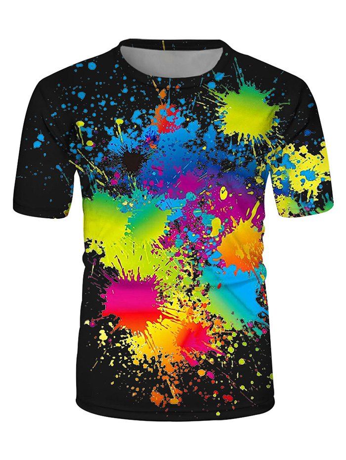 [34% OFF] 2020 Splatter Paint Print Crew Neck Casual T Shirt In BLACK ...