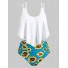 Ensemble de Tankini Tournesol Superposé Contrasté de Grande Taille - Bleu Verdâtre 2X