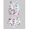Ensemble de Tankini Rembourré Gainant à Imprimé Dinosaure Dessin Animé de Plage - Blanc S