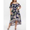 Robe Fleur Imprimée à Epaule Dénudée de Grande Taille à Ourlet Pendant - Cadetblue 3X