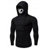 Skull Mask Drawstring Zip Hem Hooded T Shirt - BLACK M