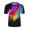 T-shirt Long Peinture Colorée Imprimée à Col Rond - multicolor 3XL