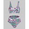 Maillot de Bain Tankini Matelassé à Imprimé Fleur Ethnique avec Nœud Papillon à Taille Haute - multicolor A M