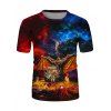 T-shirt Décontracté Aile de Dragon en Feu Imprimée à Col Rond - multicolor 3XL