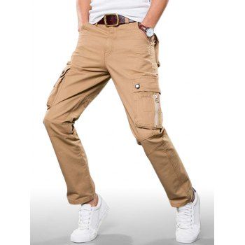 

Plain Zip Fly Cargo Straight Pants, Khaki