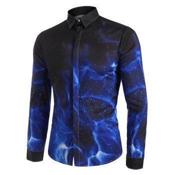 Image of Abstract Fire Pattern Long Sleeve Button Down Shirt