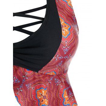 

Plus Size Floral Pattern Crisscross Halter Tankini Swimsuit, Mahogany
