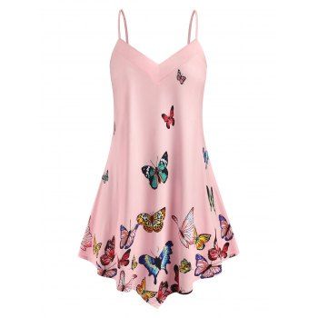 

Plus Size Spaghetti Strap Butterfly Print Tank Top, Pink