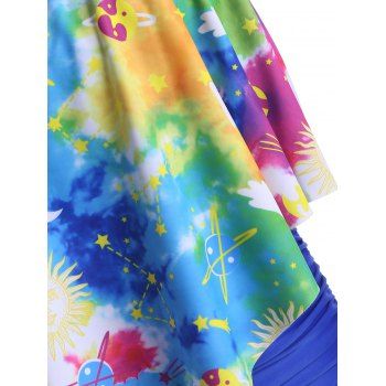 

Plus Size Tie Dye Planet Print Overlay Tankini Swimwear, Multicolor a