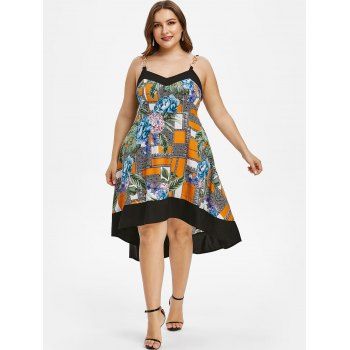 

Plus Size Sleeveless High Low Floral Print Dress, Multicolor